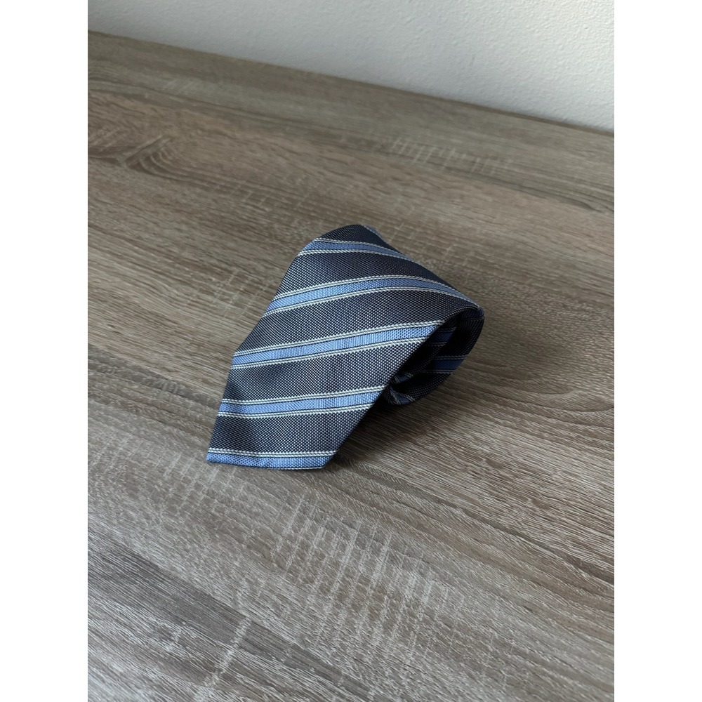 Valerio Garati Mens Silk Tie Navy Blue Light Blue Striped Handmade Necktie Korea